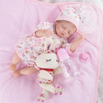 43cm naujas Reborn Baby Doll Žaislas užmerktos akys Medžiaga Įdaryti Realus bamblys Kūdikis Gyvas mergina Lėlės Su pliušinis triušis dovana vaikas