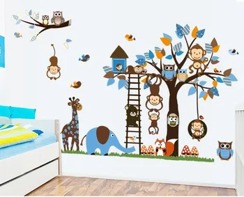 TV sienos kambarį vaikams nuimamas miegamojo romantiškas piešimo pelėda medžio, sienos kūrybos dekoratyviniai lipdukai