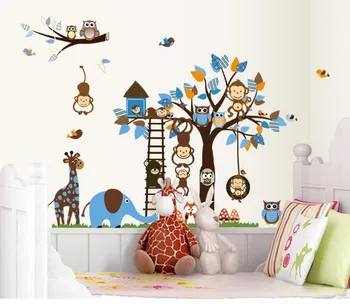 TV sienos kambarį vaikams nuimamas miegamojo romantiškas piešimo pelėda medžio, sienos kūrybos dekoratyviniai lipdukai
