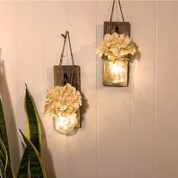 Kaimiškas Mason Jar Sconces Namų Dekoro 6 Valandų Laikmatis Dekoratyvinių Gėlių Sienų Dekoras su LED Juostelės Žibintai