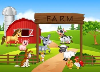 Animacinių Filmų Ūkio Gyvūnų Tema Apdailos Fone Svirnas Vaikams Gimtadienio Fone Reklama Vaikams Gimtadienio Prekių Photocall