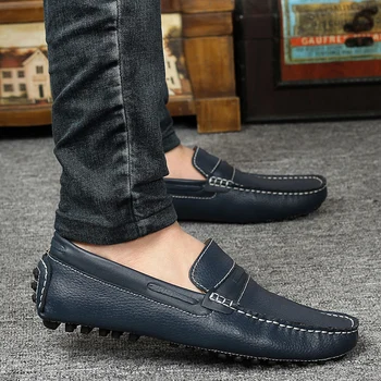 Natūralios odos vyriški laisvalaikio bateliai prabangos prekės 2019 vyrų mokasīni, kvėpuojantis slydimo ant juodo vairavimo batai plius dydis 37-47