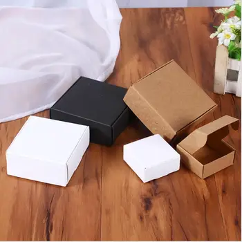 50pcs Mažas Kraft popieriaus langelį,rudas kartonas rankų darbo muilo dėžutė,baltas amatų popieriaus dovanų dėžutė,juoda pakuotės papuošalų dėžutė