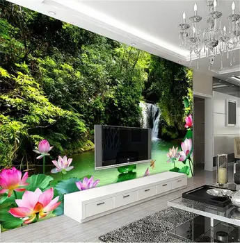 3d tapetai pasirinktinius nuotraukų neaustinių freskos Miško Krioklys lotus bloom TV foną, sienų tapyba kambarį tapetai sienos 3d