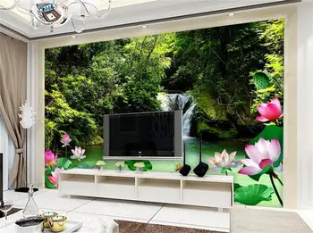 3d tapetai pasirinktinius nuotraukų neaustinių freskos Miško Krioklys lotus bloom TV foną, sienų tapyba kambarį tapetai sienos 3d