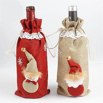 Kalėdų Raudono Vyno Butelis Rinkiniai Apima Krepšiai Elf Šampano Kalėdos Namų Puošybai