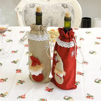 Kalėdų Raudono Vyno Butelis Rinkiniai Apima Krepšiai Elf Šampano Kalėdos Namų Puošybai