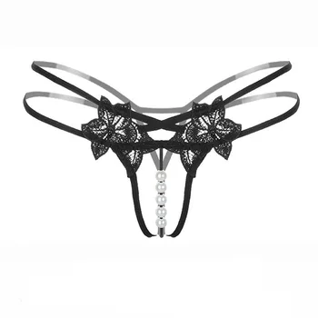 Moterų Sexy Crotchless Pearl Kelnės Erotika Tuščiaviduriai Siuvinėtų Nėrinių Diržas T-Atgal Ponios Mažas Juosmens Jaukus Ruožas G-string