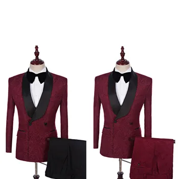 Vyrų kostiumas mados dvieiliai vynas raudonas kombinezonas dviejų dalių kostiumas (striukė + kelnės) verslo kasdienis kostiumas, suknelė vestuvių puotą