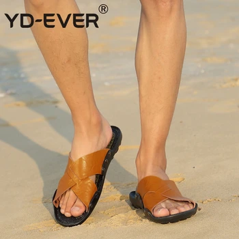 YD-KADA nors natūralios odos vyrai sandalai rankų darbo Vasaros mados prekės ženklo paplūdimio šlepetės atsitiktinis moccasin Rankų darbo minkšti batai 1706