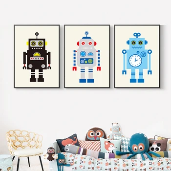 Namų Dekoro Mielas Robotai Atspausdinta Drobė, Tapyba Vaikų Kambario Sienos Meno Animacinių Filmų Nuotraukas Ne Rėmai Gimtadienio Dovana