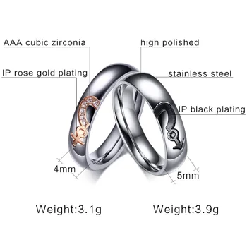 AAA CZ Stone Širdies Vestuviniai Žiedai, Moterų, Vyrų, Poros, Pažadas Žiedas Aljanso Metines Juosta Bijoux