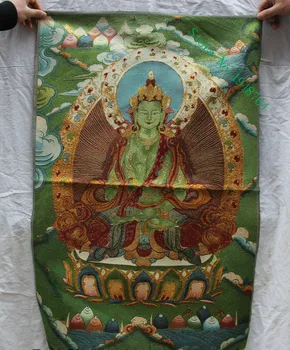 Tibeto Šilko siuvinėjimo 4 Ranką Chenrezig Buda Avalokiteshva Thangka Tapybos Freskos.