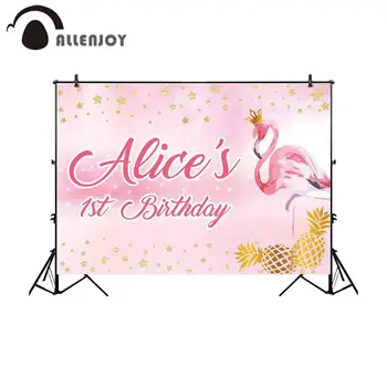 Allenjoy fotografijos fonas rožinis flamingas akvarelė aukso ananasų gimtadienio dekoro fone photobooth photocall