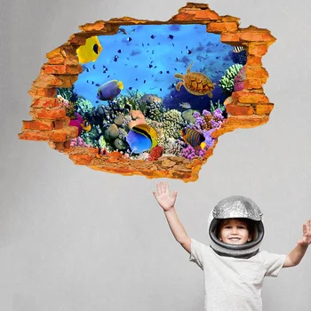 Povandeninis 3D Lipdukas Siena Lipdukas, Vaikų Kambario Freskos Namų Dekoro Vinilo Sienos Lipdukai