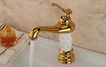 Keramikos aukso vonios maišytuvas bakstelėkite su kieto žalvario kriaukle baseino vandens čiaupas karšto, šalto aukso vonios maišytuvai