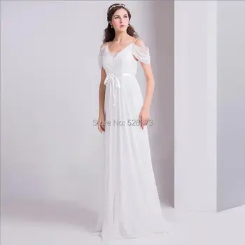 YNQNFS IWD9 Elegantiškas Šifono Išjungti Turėtų Valyti Traukinio V-Kaklo Derliaus Paplūdimys Vestuvių Suknelė Vestuvių Suknelė Vestuvių Suknelė
