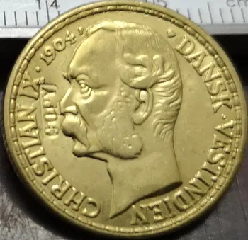 1904 danijos West Indies, 4 Daler/20 Frankų-Christian IX Aukso Monetos Kopija 21mm