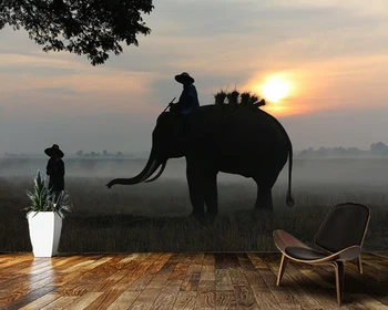 Papel de parede Afrikos dramblys saulėlydžio saulė gyvūnų tapetai, freskos,svetainė, restoranas, baras prie sienos dokumentų namų dekoro