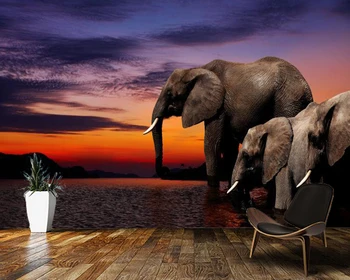 Papel de parede Afrikos dramblys saulėlydžio saulė gyvūnų tapetai, freskos,svetainė, restoranas, baras prie sienos dokumentų namų dekoro
