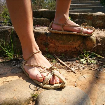 JARYCORN naujas lino šiaudų batai rankomis megztus vyriški vasaros sandalai retro kolekcijos batai patogūs pora šlepetė