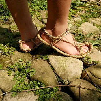 JARYCORN naujas lino šiaudų batai rankomis megztus vyriški vasaros sandalai retro kolekcijos batai patogūs pora šlepetė