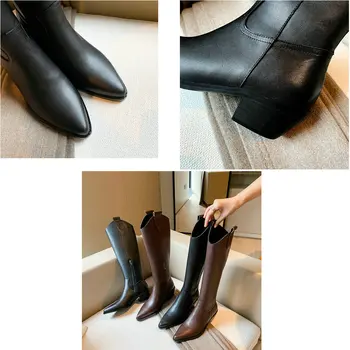 Naujas atvykimo žiemos moterims, batai natūralios odos Originali Kelio ilgi batai Vakarų Riteris batai kailio sniego batai karvės odos batai