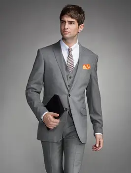 Pagal užsakymą Pagaminti Slim Fit Pilka Jaunikis Tuxedos Žingsniu Atvartas Geriausią Vyro Groomsman Vyrų Vestuvių Kostiumai Jaunikis( striukė+Kelnės+liemenė+kaklaraištis)