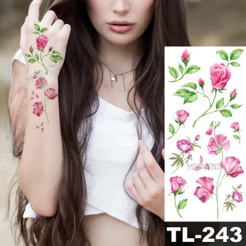 Energingas tamsiai Raudona Rožė Laikinos Tatuiruotės Moterys Tatuiruotės Lipdukas 3D Gradientas Gėlių Įstaiga, Krūtinės, Kaklo Meno Vandeniui Netikrą Tato