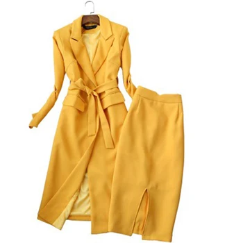 Nustatyti moterų rudenį naujų korėjos versija savęs auginimo ilgomis rankovėmis ilgai kostiumas švarkelis, aukšto liemens sijonas, 2 komplektai pavasario