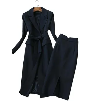 Nustatyti moterų rudenį naujų korėjos versija savęs auginimo ilgomis rankovėmis ilgai kostiumas švarkelis, aukšto liemens sijonas, 2 komplektai pavasario
